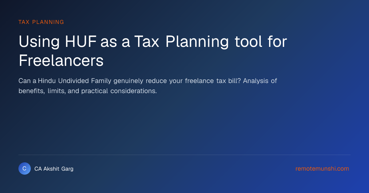 Using HUF as a Tax Planning tool for Freelancers
