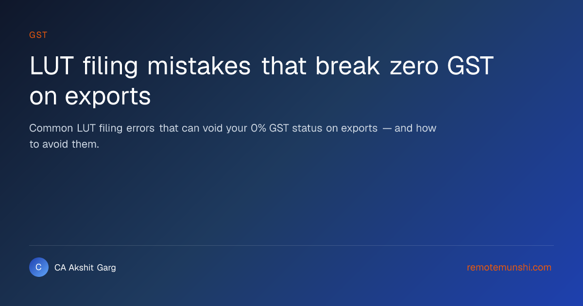 LUT filing mistakes that break zero GST on exports